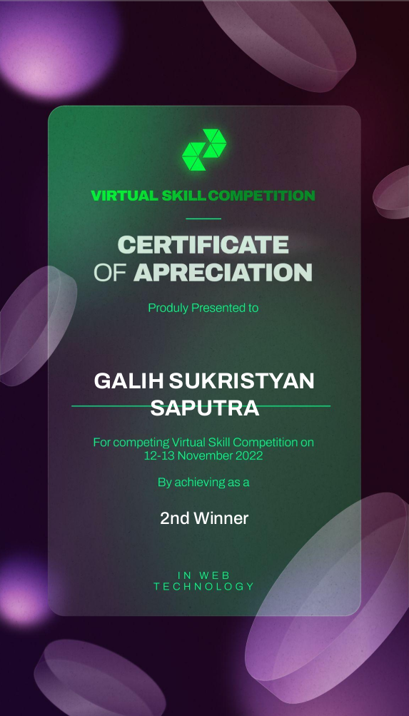 Juara 2 Virtual Skills Competition Web Technology Desember 2022
